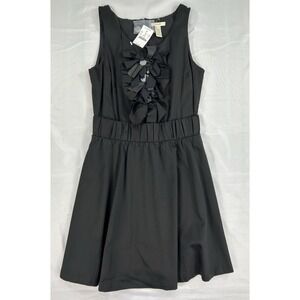 JCrew Black Ruffle Bib Sleeveless Fit and Flare Dress 27248 Womens Size 0 NWT